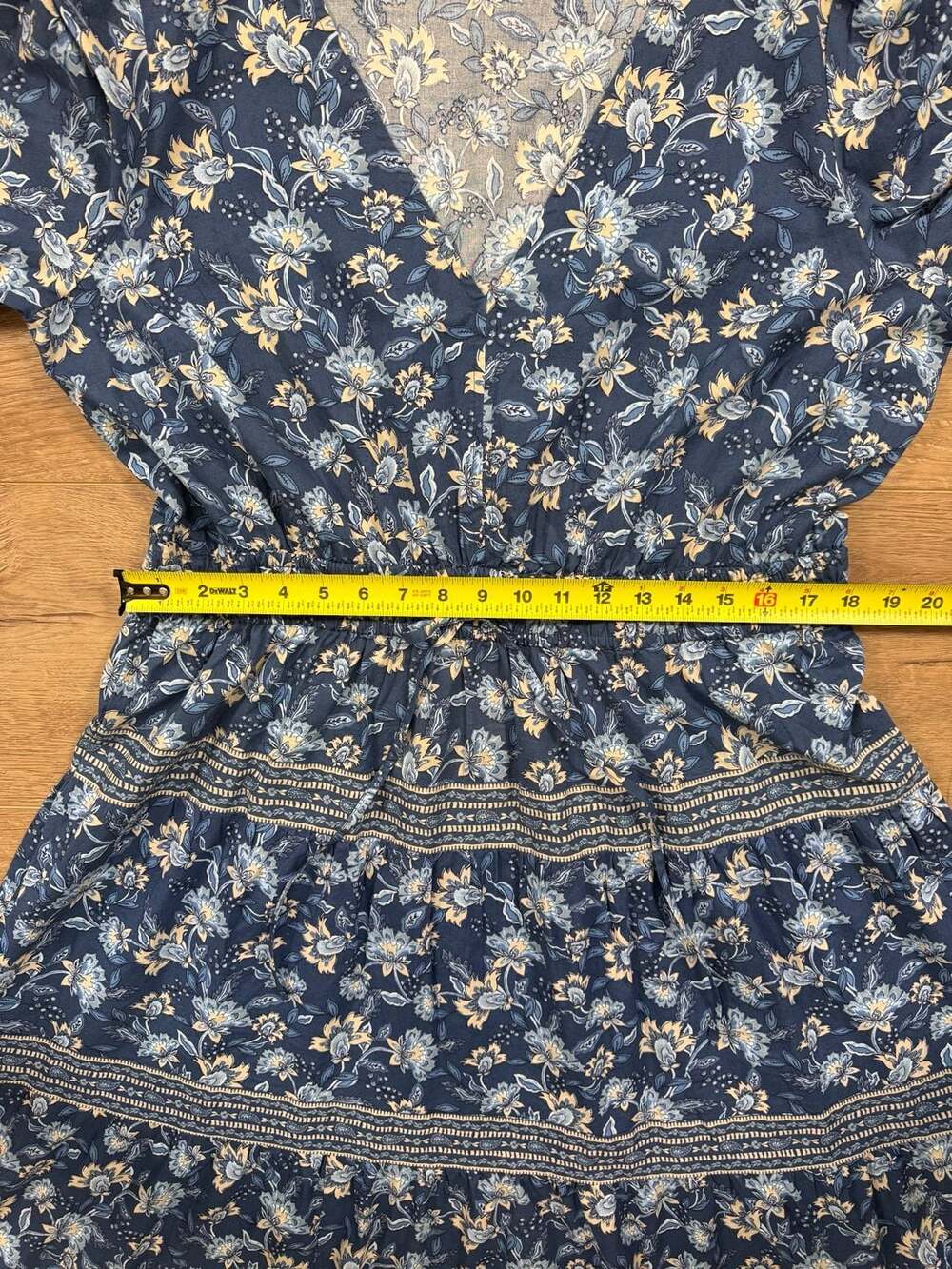 LOFT Petites Blue Floral Tiered Dress V Neck Long Sleeve Size XLP Boho - Picture 5 of 13